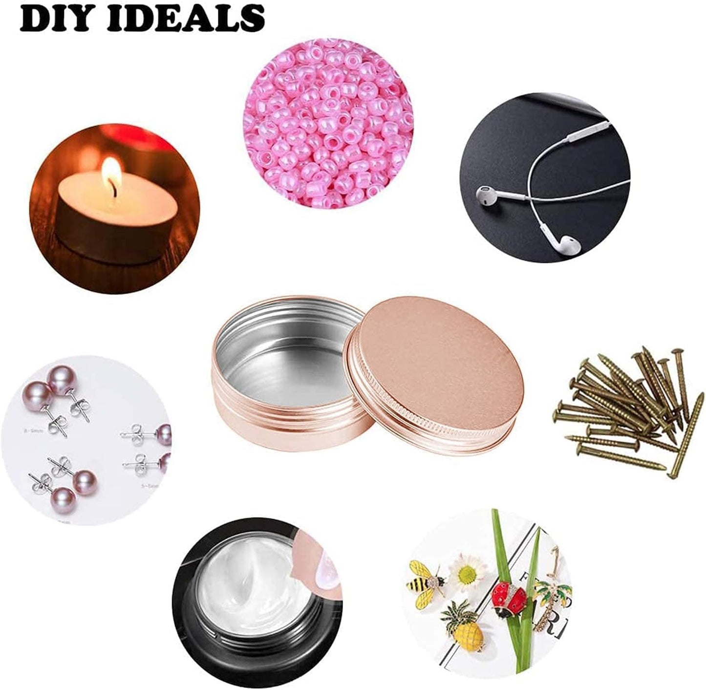 1 oz Aluminum Tin Jar with Screw Cap Refillable Container for Cosmetic, Lip Balm, Cream, Rose Gold 12 Pcs. V1259-DP01-E-78