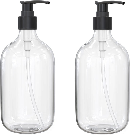 10 Ounce Clear Plastic Pump Bottle Dispenser, Refillable Empty Bottle Container with Pump for Essential Oil V1259-DP01-E-79