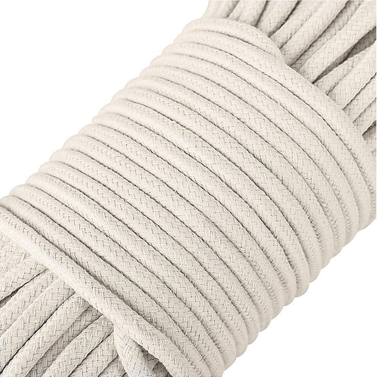 1/4 Inch Natural Cotton Rope, White Craft Clothesline, Used for DIY Rope Baskets, Handicrafts, Candle Wicks, V1259-DP01-E-81