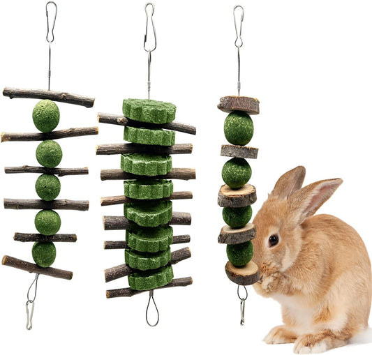 BallHull 3 Pcs Bunny Teeth Grinding Chew Toys, Apple Branch Chewing Sticks with Grass Ball and Grass Cake for V1259-DP01-E-82