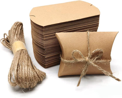 BallHull Kraft Paper Pillow Candy Box, Foldable Gift Box with Jute Rope for Weddings, Parties, Birthdays, V1259-DP01-E-83