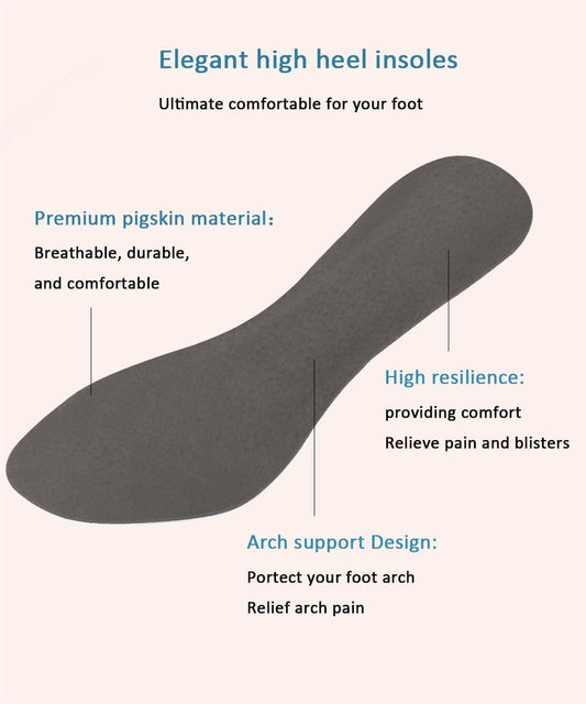 2 Pairs Pigskin High Heel Cushion Inserts, Anti-Slip Shoe Inserts for Dress Shoes Pain Relief, Adhesive Arch V1259-DP01-E-87