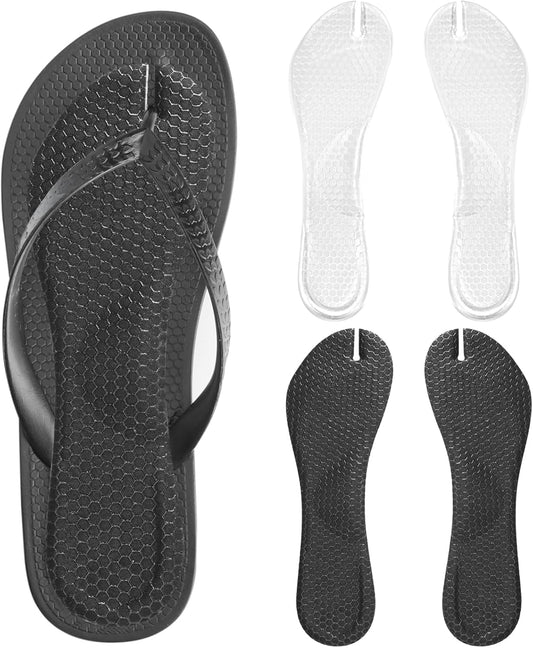 (2 Pairs) Flip Flop Insoles Arch Support, Gel Cushion Insoles for Thong Sandals, Self-Adhesive, Clear+Black, V1259-DP01-E-88