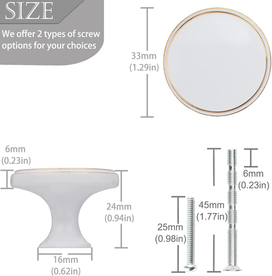 2 Pack Round Shape Drawer Pulls Ivory White Stylish Kitchen Cabinet Vintage Brushed White Dresser Knobs Door V1259-DP01-E-91