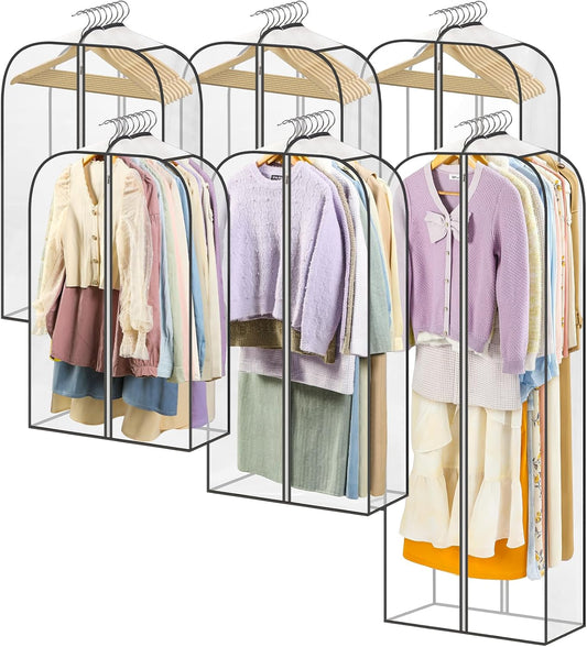 LANDNEOO 6 Pack Clear Garment Bags for Hanging Clothes with Zippers on Double Sides - 10'' Clothes Storage V1259-DP01-F-103