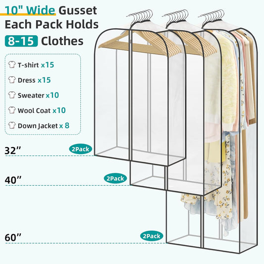 LANDNEOO 6 Pack Clear Garment Bags for Hanging Clothes with Zippers on Double Sides - 10'' Clothes Storage V1259-DP01-F-103