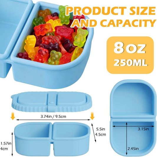 YQL 4 Pack Silicone Snack Containers with Leakproof Lids, Double-Compartment Bento Boxes for Kids & Adults, V1259-DP01-F-105