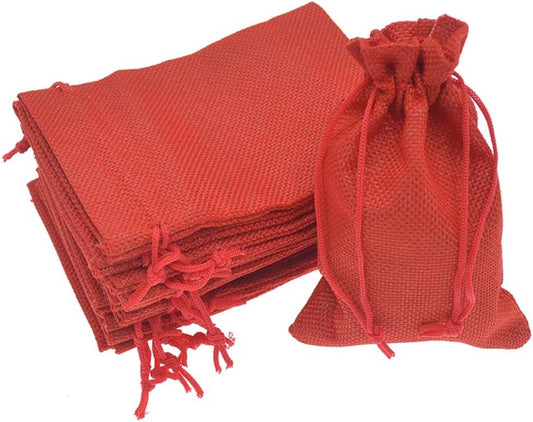 50Pcs Burlap Gift Bags 5 x 7 Inch, Red Linen Drawstring Christmas Candy Bags, Jute Sacks Jewelry Pouches V1259-DP01-F-110