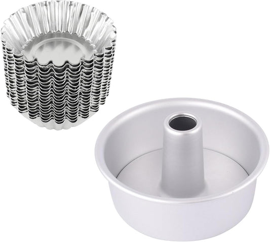Cake Molds for Baking Bundle, 6 Inch Angel Food Cake Pan & 20pcs Egg Tart Molds V1259-DP01-F-112