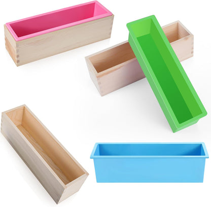 3 Pcs 42oz Soap Loaf Mold Flexible Rectangular Silicone Soap Molds Wood Box Tray Making Supplies for Homemade V1259-DP01-F-118
