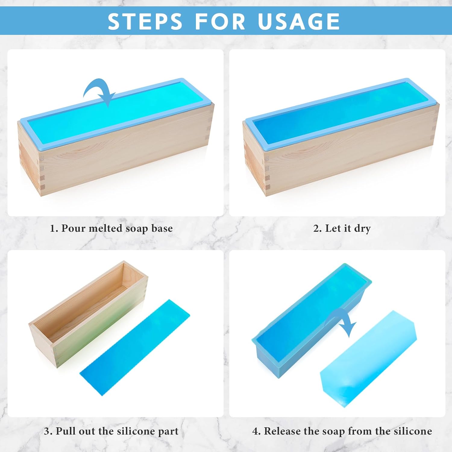 3 Pcs 42oz Soap Loaf Mold Flexible Rectangular Silicone Soap Molds Wood Box Tray Making Supplies for Homemade V1259-DP01-F-118