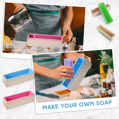 3 Pcs 42oz Soap Loaf Mold Flexible Rectangular Silicone Soap Molds Wood Box Tray Making Supplies for Homemade V1259-DP01-F-118