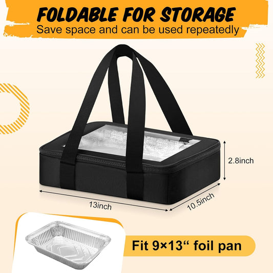 2 Pcs Foil Pan Carrier with Lid, Oxford Cloth Foil Pan Holder with Handle for Hot or Cold Food, Fits 9" x 13" V1259-DP01-F-124