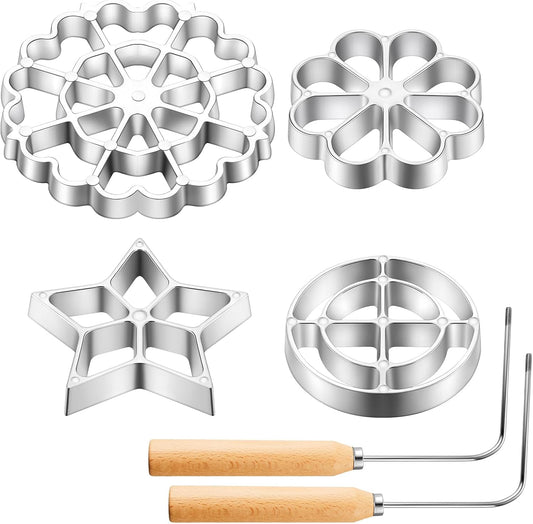 6 Pcs Rosette Iron Mold Set Bunuelos Mold with Handle Cooking Stamp Maker Kit Cookie Cutter Aluminum Alloy V1259-DP01-F-127