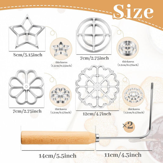6 Pcs Rosette Iron Mold Set Bunuelos Mold with Handle Cooking Stamp Maker Kit Cookie Cutter Aluminum Alloy V1259-DP01-F-127