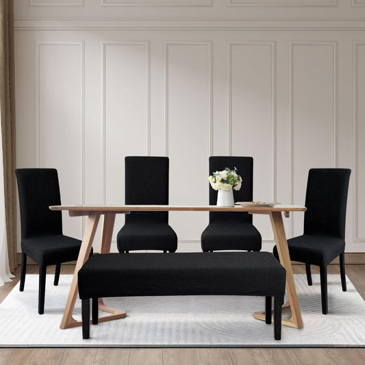 FORCHEER Dining Chair Covers and Bench Covers Set Waterproof Black Jacquard 4 Dining Room Chair and Bench V1259-DP01-F-13