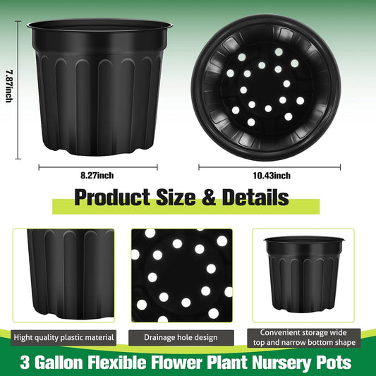 30 Pcs 3 Gallon Plant Nursery Pots Bulk Flexible Plastic Pots for Plants Thickened Soft Seed Starting V1259-DP01-F-135
