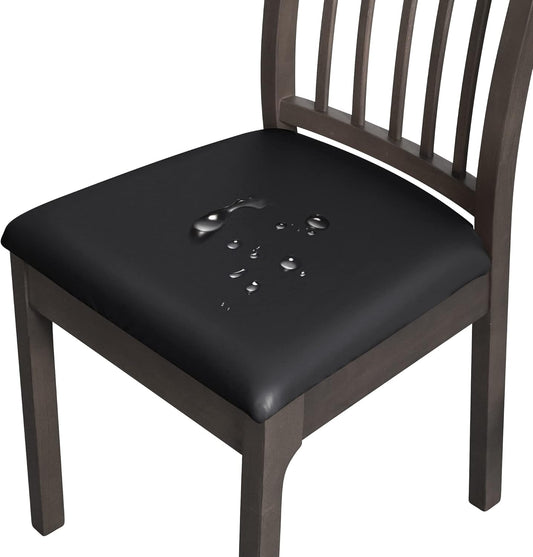 FORCHEER Waterproof PU Leather Chair Seat Covers Set of 4 Black Stretch Dining Room Chair seat Covers Kitchen V1259-DP01-F-15