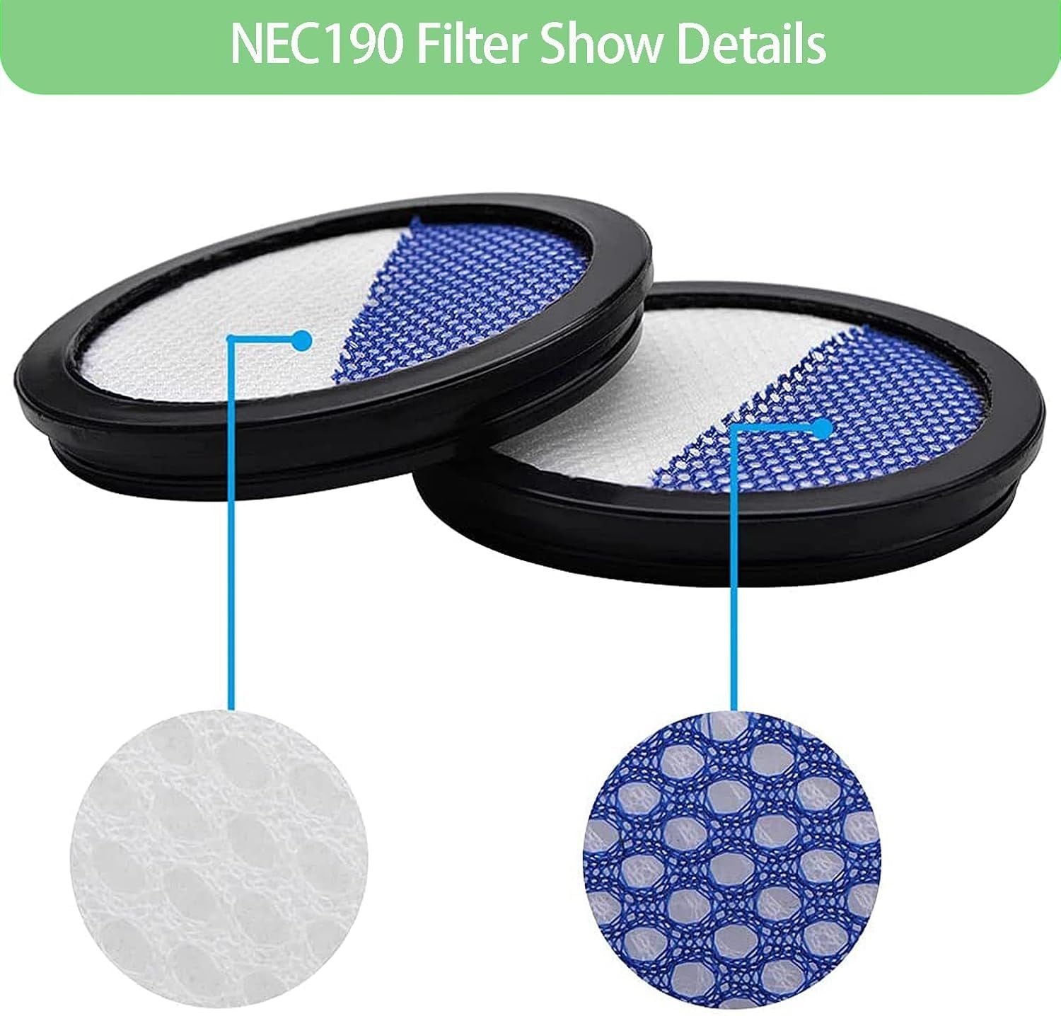 6 Pack Replacement ilters or Eureka RapidClean Pro Cordless Stick Vacuum Cleaner NEC180 NEC185 NEC186 NEC190 V1259-DP01-F-156