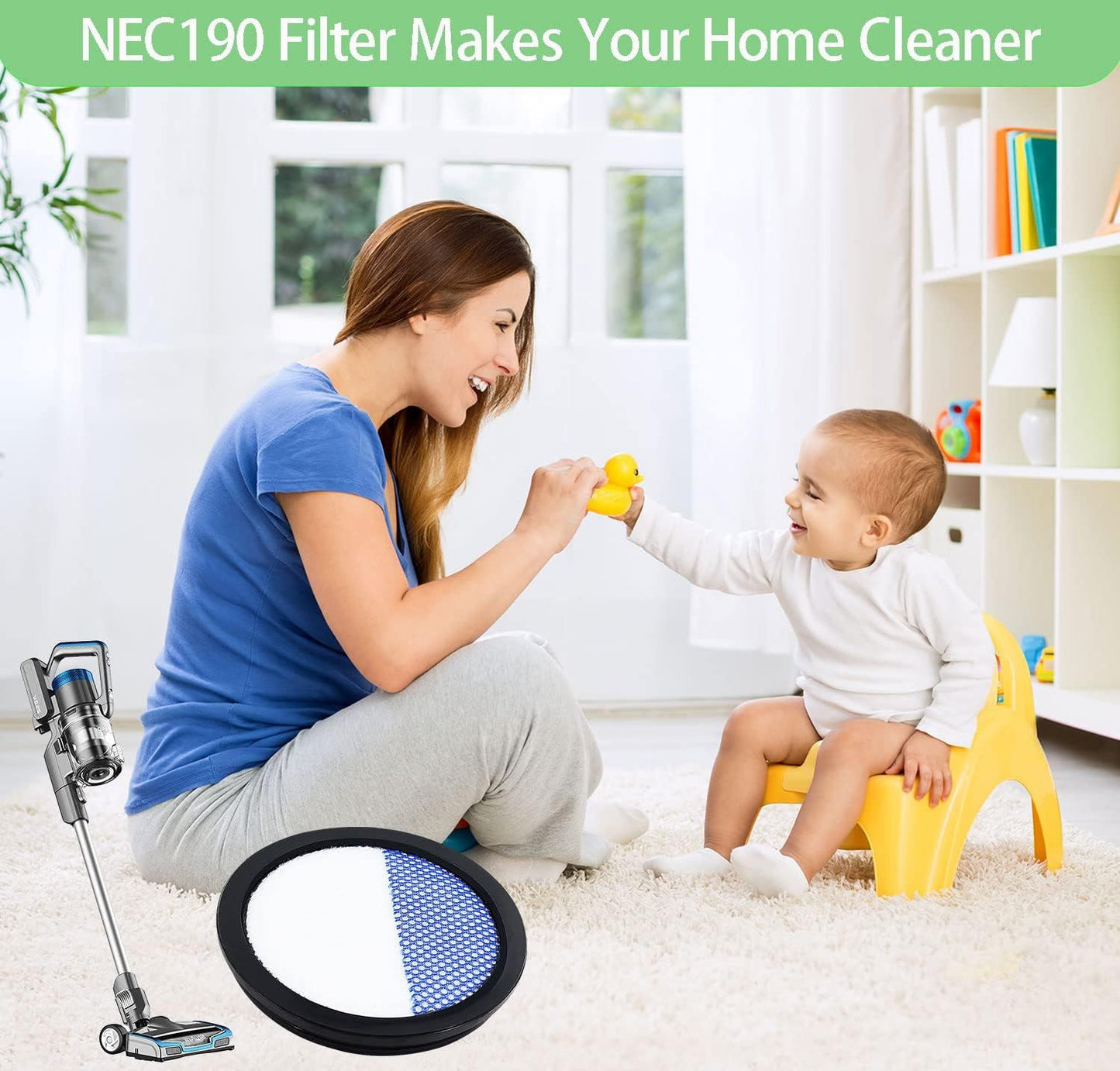 6 Pack Replacement ilters or Eureka RapidClean Pro Cordless Stick Vacuum Cleaner NEC180 NEC185 NEC186 NEC190 V1259-DP01-F-156