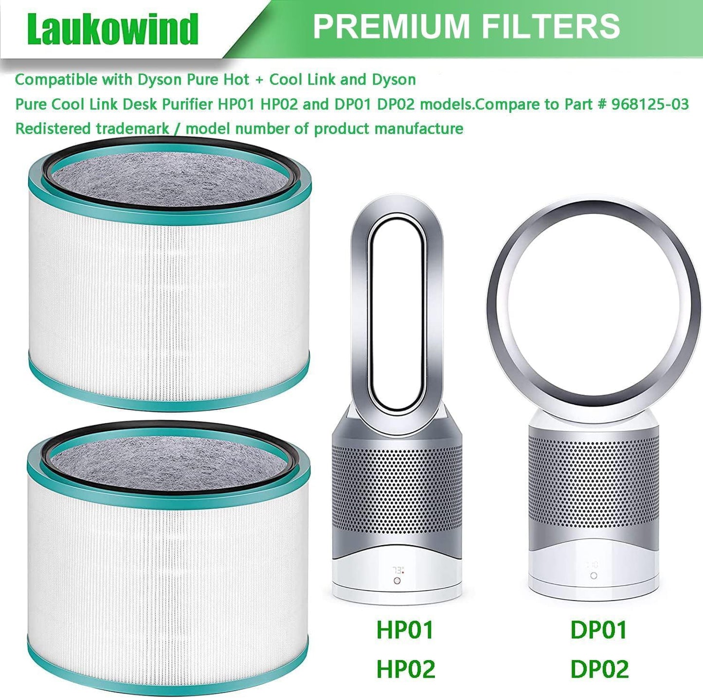 2 Pack Air Puriier ilter Replacements or Dyson HP01, HP02, DP01 Desk Puriiers - Compatible with Part # V1259-DP01-F-159