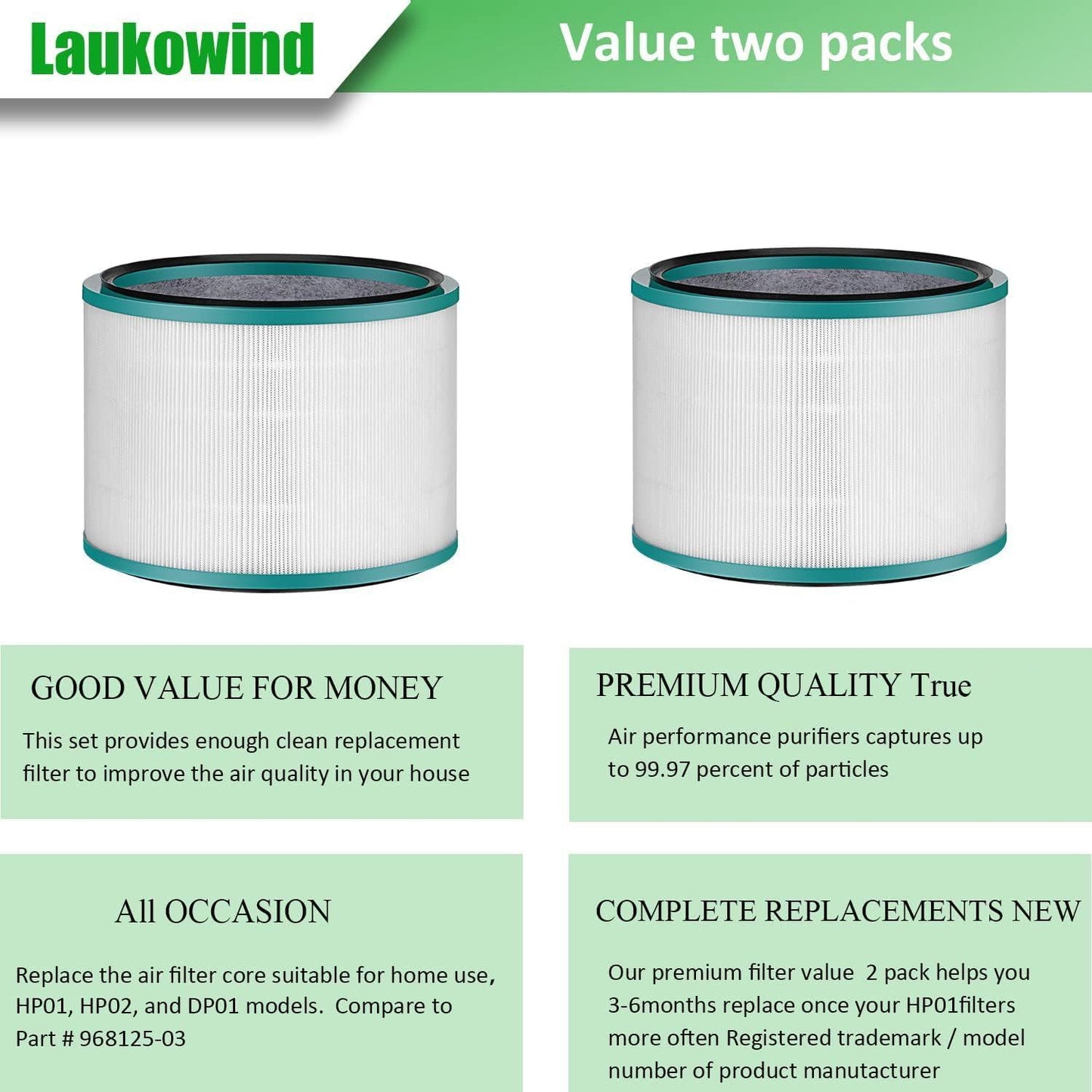 2 Pack Air Puriier ilter Replacements or Dyson HP01, HP02, DP01 Desk Puriiers - Compatible with Part # V1259-DP01-F-159