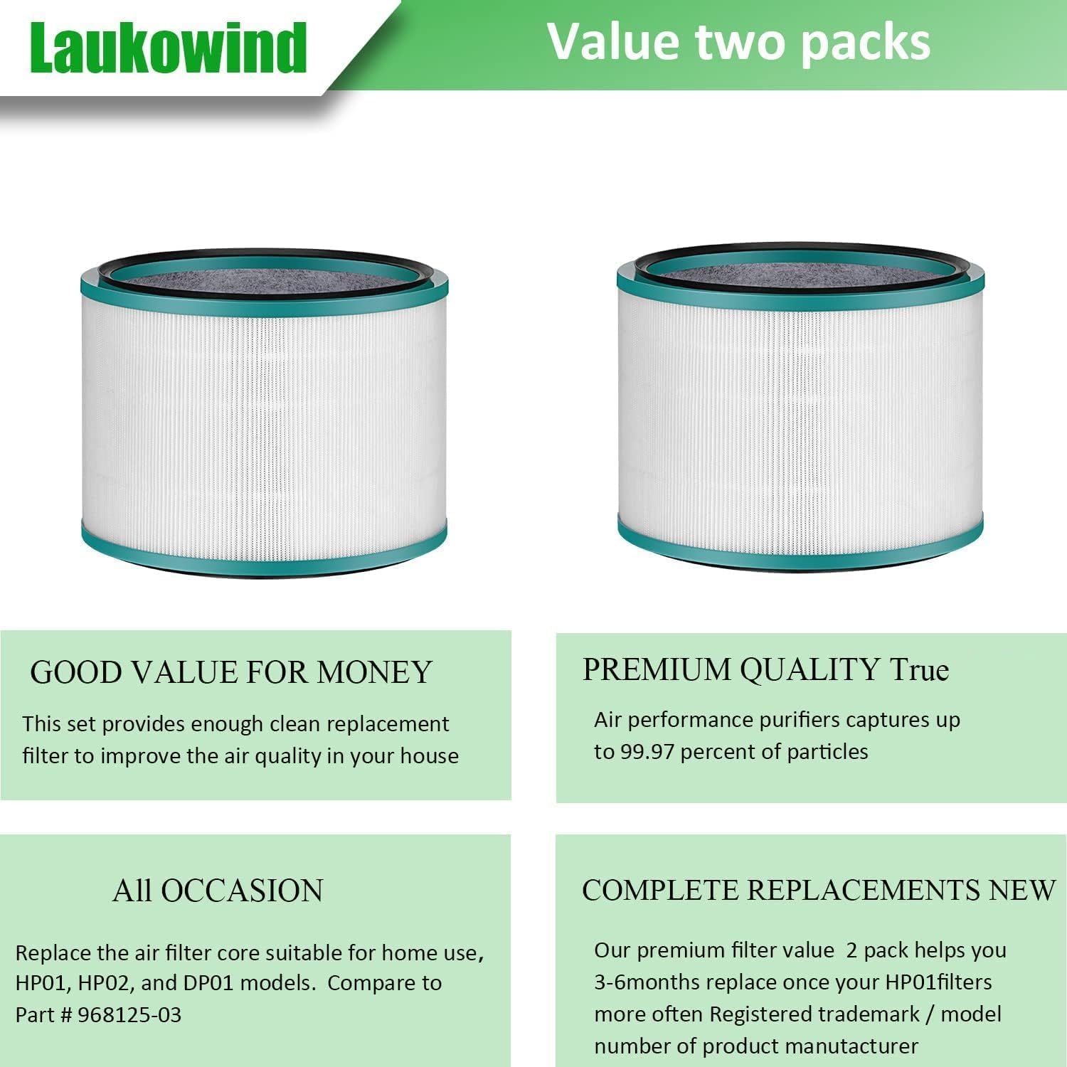 2 Pack Air Puriier ilter Replacements or Dyson HP01, HP02, DP01 Desk Puriiers - Compatible with Part # V1259-DP01-F-159