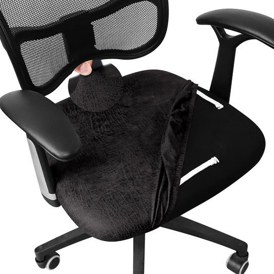 Leather Look Office Chair Seat Covers Set of 2 Black 20inch Square Stretch Seat Slipcovers for Dining Chair V1259-DP01-F-17