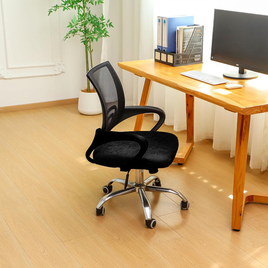 Leather Look Office Chair Seat Covers Set of 2 Black 20inch Square Stretch Seat Slipcovers for Dining Chair V1259-DP01-F-17