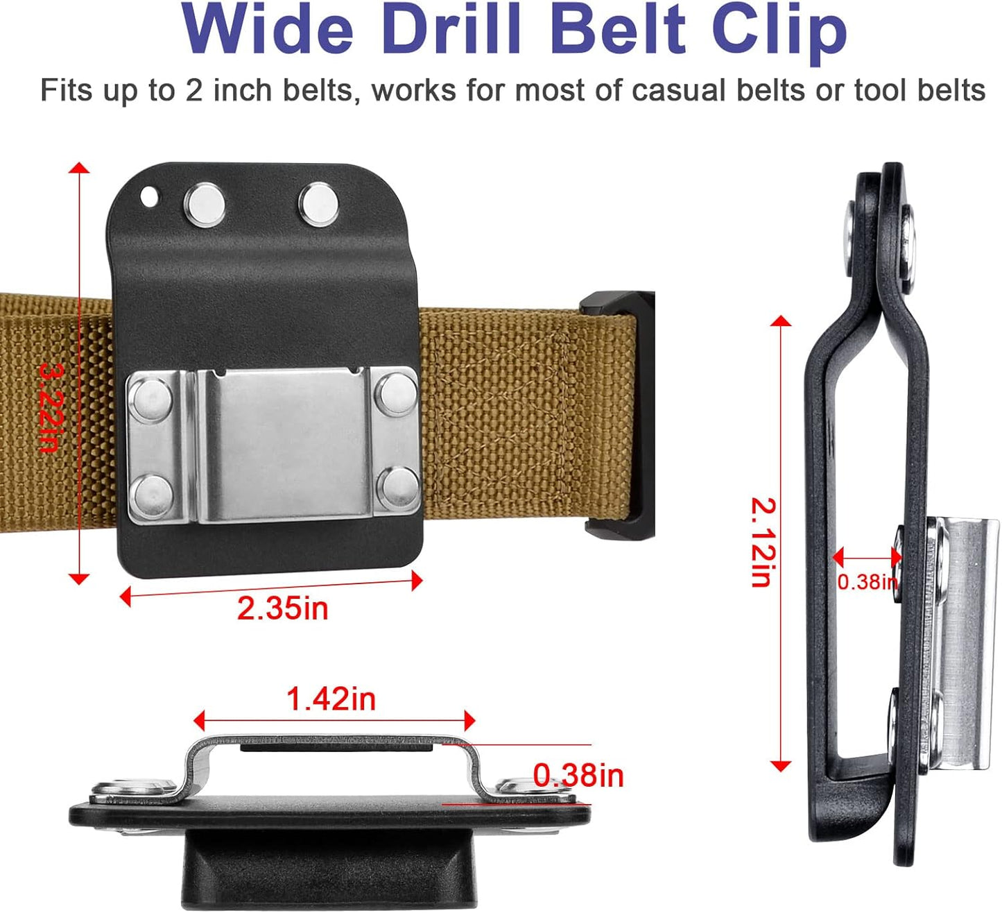 iGuerburn Drill Belt Holder & Hammer Holder Loop Clip on 2" Tool Belt for Impact Driver Drill Gun Nailer Rip V1259-DP01-F-2