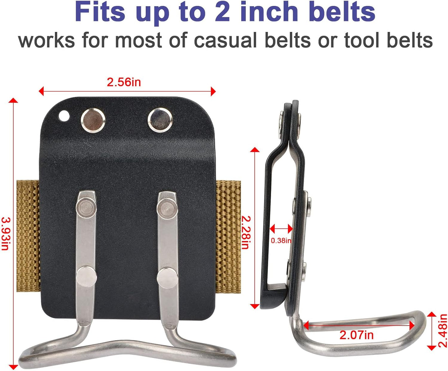 iGuerburn Drill Belt Holder & Hammer Holder Loop Clip on 2" Tool Belt for Impact Driver Drill Gun Nailer Rip V1259-DP01-F-2