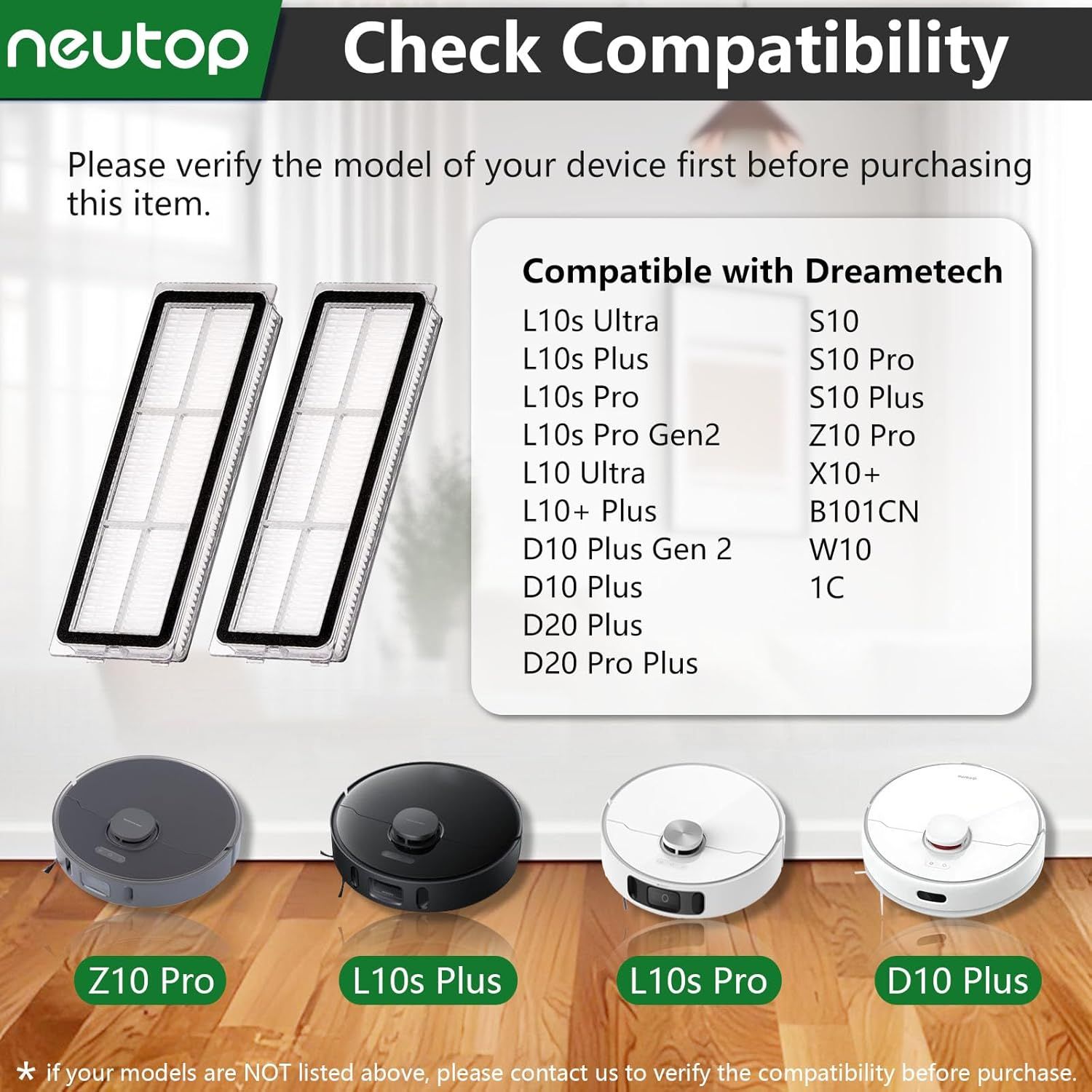 Replacement ilters Compatible with Dreametech L10s Ultra, L10s Plus, L10s Pro, D10 Plus Gen 2, D10 Plus, D20 V1259-DP01-F-202