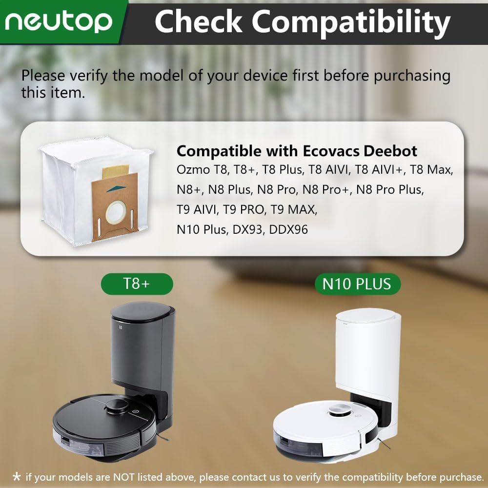 Replacement Disposable Dust Bags Compatible with Ecovacs Deebot T8, T8+, N8+, N8 Pro+, N10 Plus, Robot V1259-DP01-F-219
