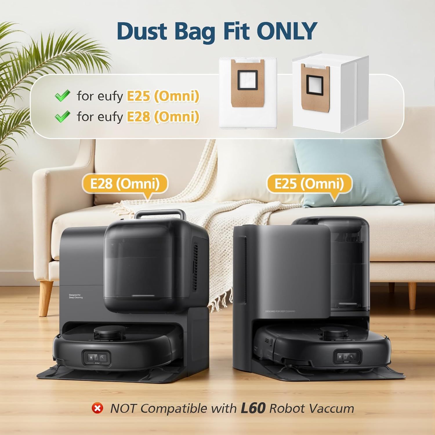 E25 / E28 Dust Bag, 20 Pcs Vacuum Bags or Euy E25, E28, E20, C28 Robot Vacuum, 3L Large Capacity Replacement V1259-DP01-F-243