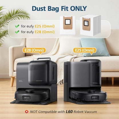 E25 / E28 Dust Bag, 20 Pcs Vacuum Bags or Euy E25, E28, E20, C28 Robot Vacuum, 3L Large Capacity Replacement V1259-DP01-F-243