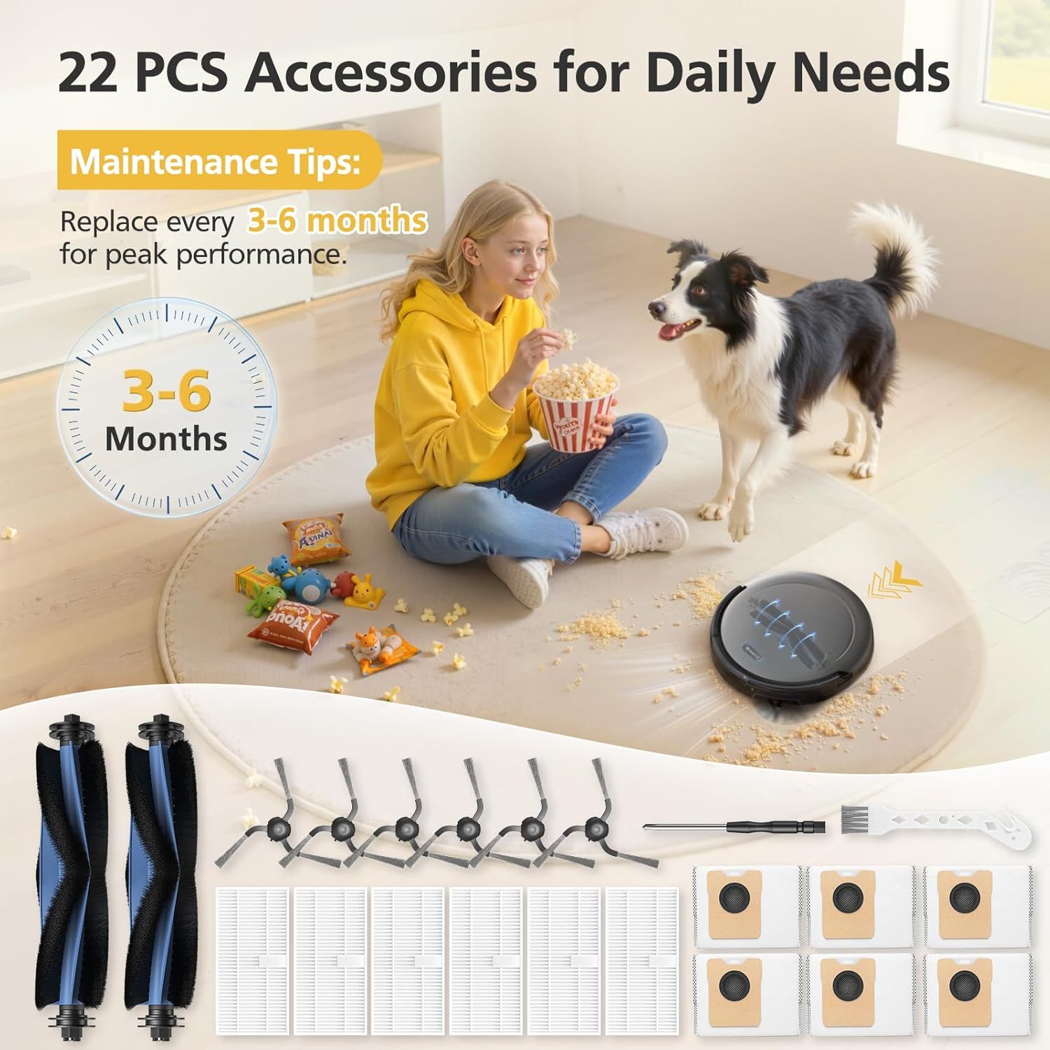 C10 Accessories or euy C10 Robot Vacuum, 22 Pack Replacement Parts Include: 2* Main Rolling Brush, 6* V1259-DP01-F-244