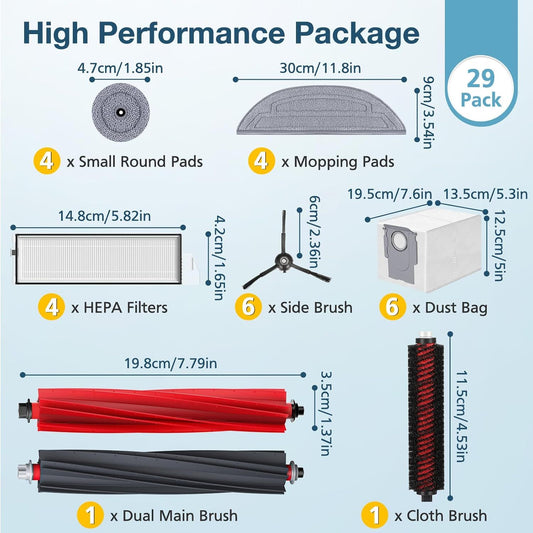 29 Pack S8 MaxV Ultra Accessories Kit or S8 Maxv Ultra Robot Vacuum Cleaner, 1 Set Main Roller Brush,4 HEPA V1259-DP01-F-246