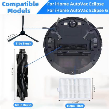 Accessories Kit or iHome AutoVac Eclipse iHRV1 / Eclipse G iHRV2 Robot Vacuum Replacement Parts, 1 Main V1259-DP01-F-263