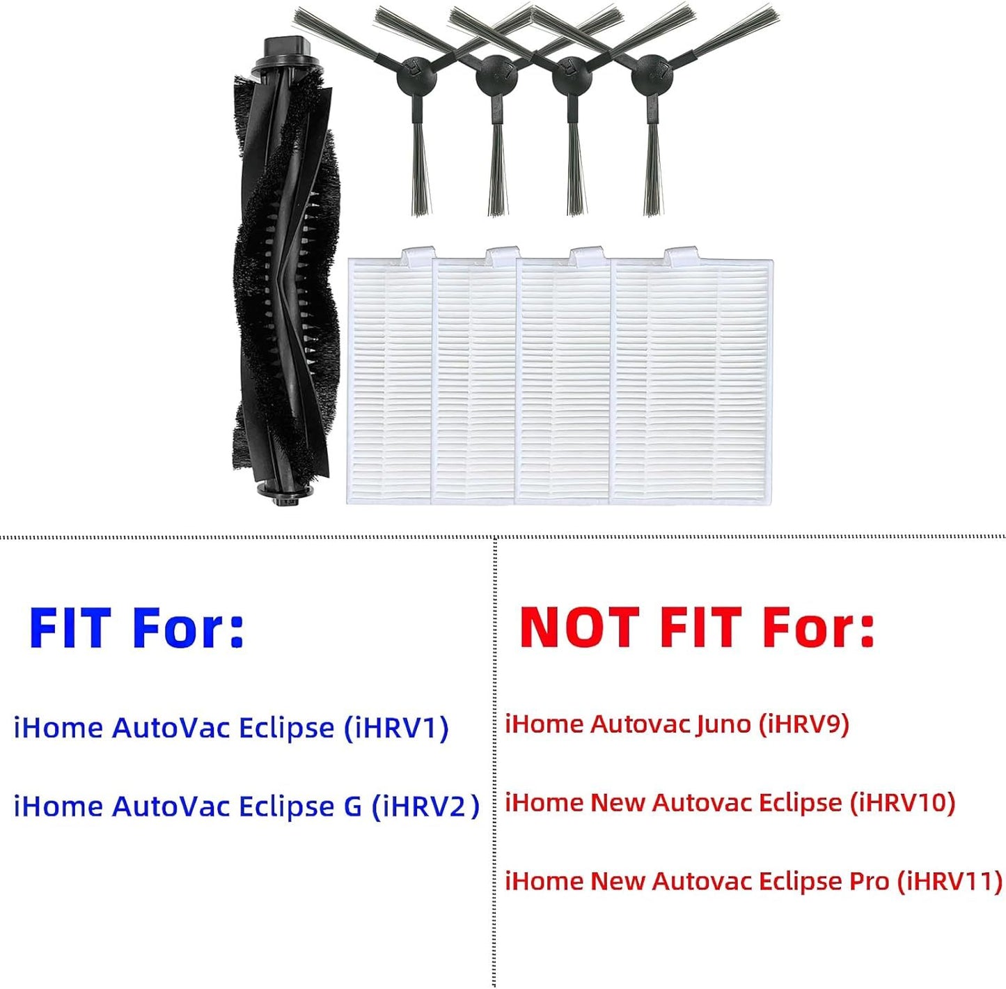 Accessories Kit or iHome AutoVac Eclipse iHRV1 / Eclipse G iHRV2 Robot Vacuum Replacement Parts, 1 Main V1259-DP01-F-263