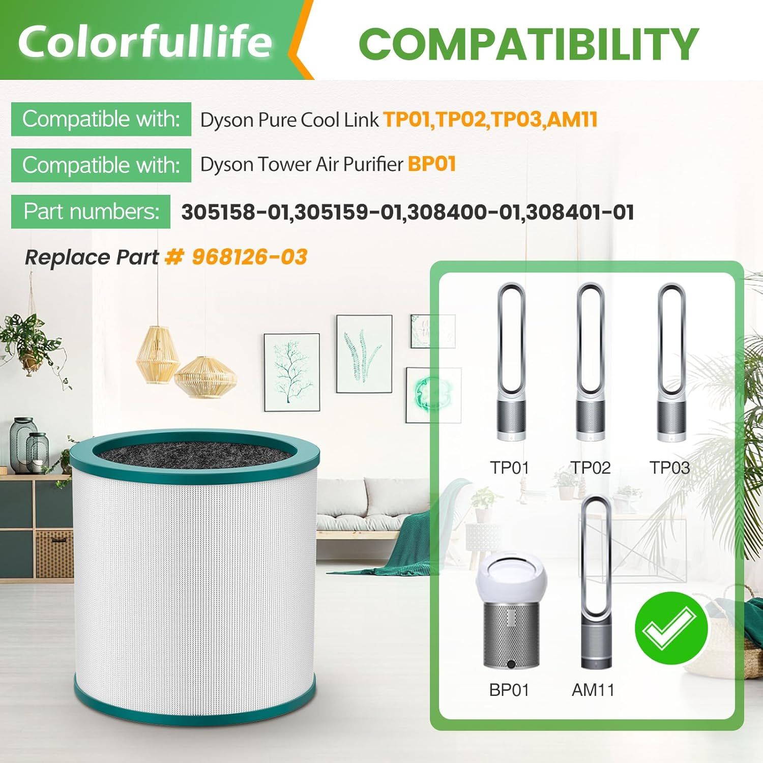 Replacement Air Puriier ilter or Dyson Tower Puriier Pure Cool Link TP01, TP02, TP03, BP01, Compare to Part V1259-DP01-F-267