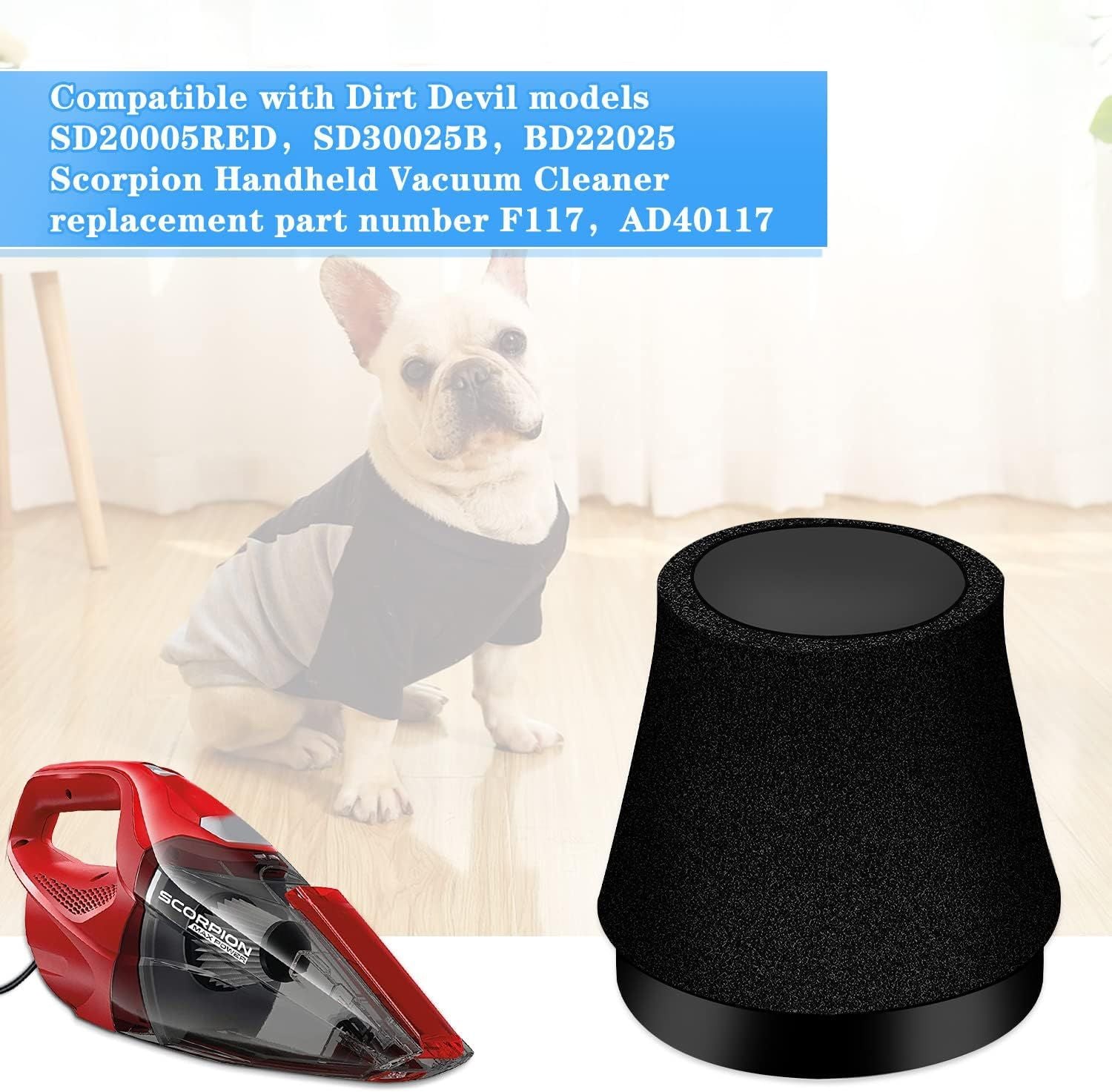 4 Pack Replacement ilter or Dirt Devil Scorpion Handheld Vacuum Cleaner Models 117 SD20005RED, SD30025B & V1259-DP01-F-299