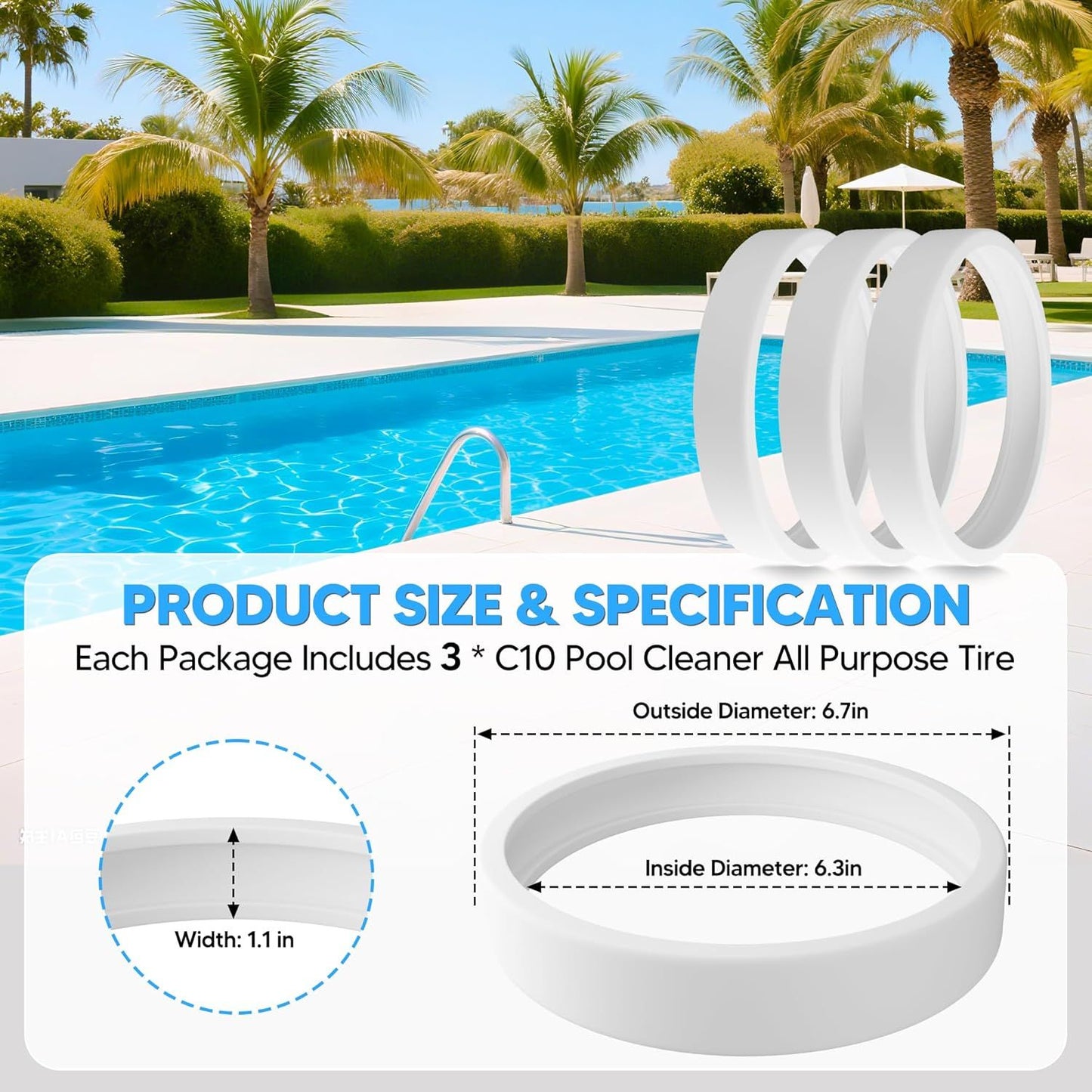 Pool Cleaner All Purpose Tire Replacement Part Compatible with Polaris 280 360 180 380 C10 C-10 Pack o 3 V1259-DP01-F-340