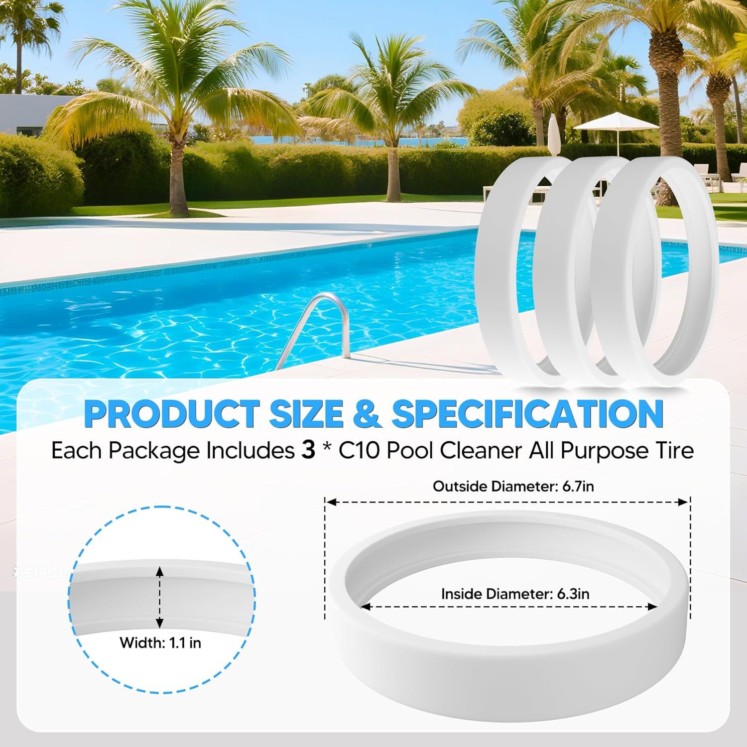 Pool Cleaner All Purpose Tire Replacement Part Compatible with Polaris 280 360 180 380 C10 C-10 Pack o 3 V1259-DP01-F-340