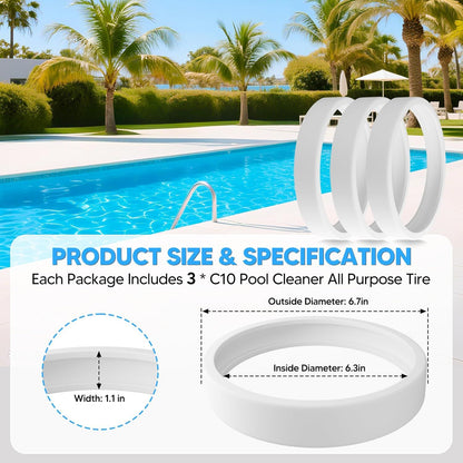 Pool Cleaner All Purpose Tire Replacement Part Compatible with Polaris 280 360 180 380 C10 C-10 Pack o 3 V1259-DP01-F-340