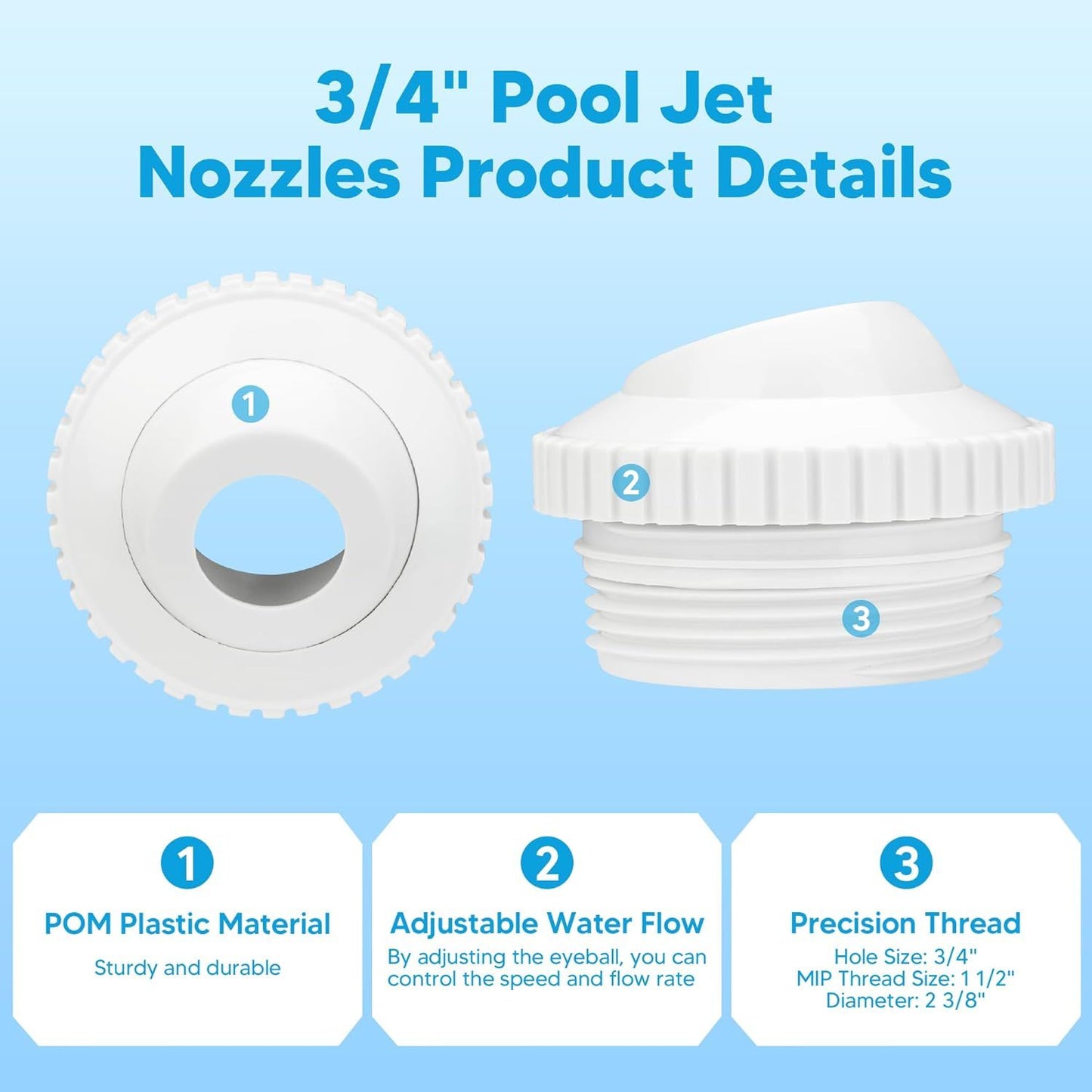 Pool Jet Nozzles 3/4" SP1419D low Inlet itting Opening Water Directional Pool Return ittings, 6 Pack V1259-DP01-F-348
