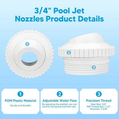 Pool Jet Nozzles 3/4" SP1419D low Inlet itting Opening Water Directional Pool Return ittings, 6 Pack V1259-DP01-F-348