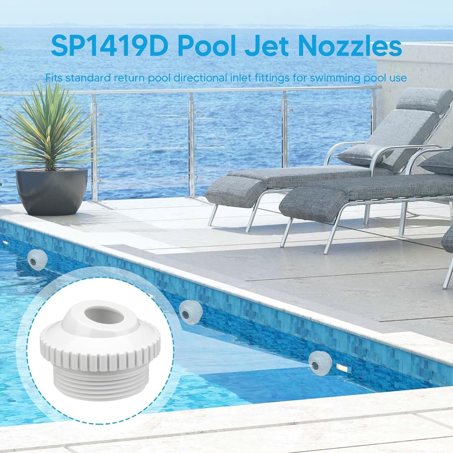 Pool Jet Nozzles 3/4" SP1419D low Inlet itting Opening Water Directional Pool Return ittings, 6 Pack V1259-DP01-F-348