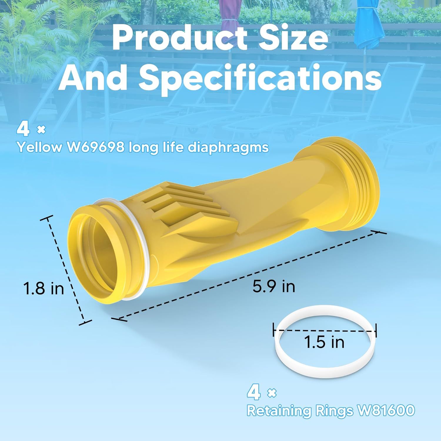 W69698 Pool Cleaner Diaphragm with W81600 Rataining Ring Long-Lie Replacement or Zodiac Baracuda G3 G4 (4 V1259-DP01-F-351