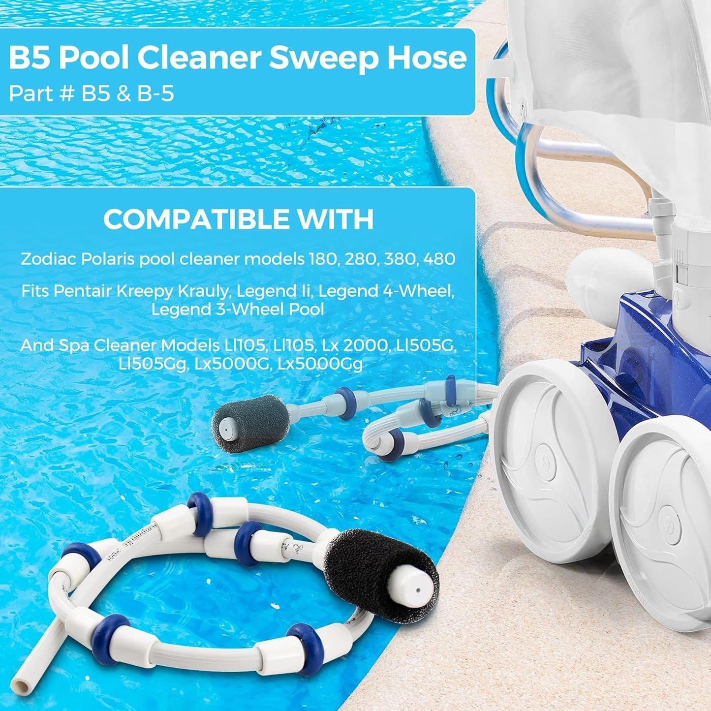 Automatic Pool Cleaner Sweep Hose Complete B5 B-5 Replacement or Zodiac Polaris 280 380 480 180 Pool Cleaner V1259-DP01-F-352
