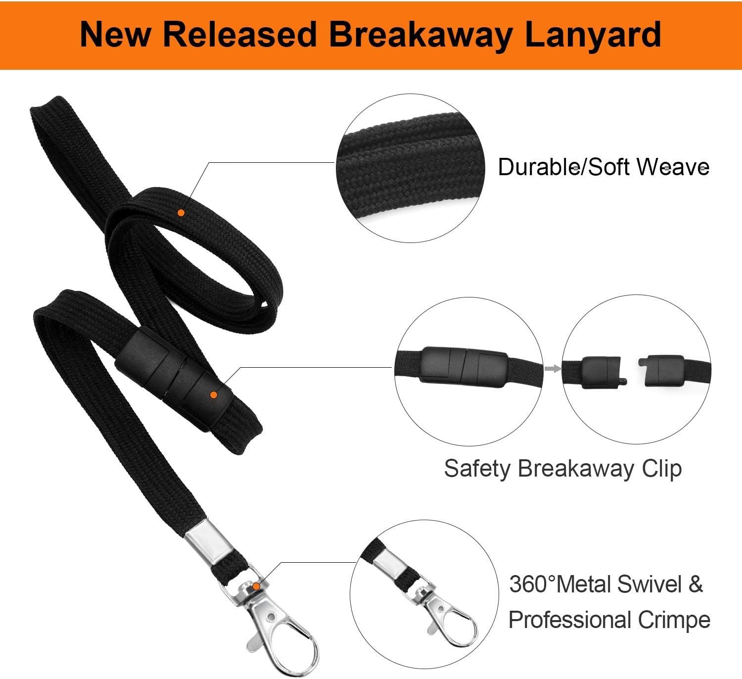 Breakaway Neck Lanyards Key Chain - Black Badge Lanyards or ID Badge Holders, Comortable Neck Straps V1259-DP01-F-377